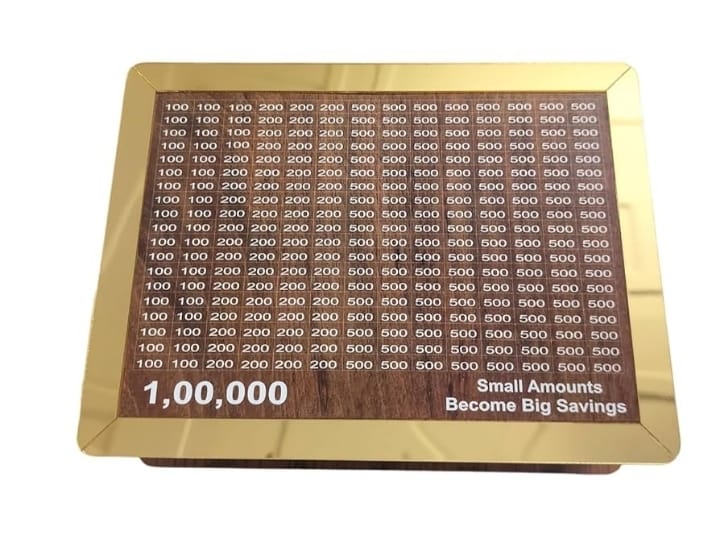 1 Lakh Savings Challenge Wooden Money Box – Smart Saving Planner