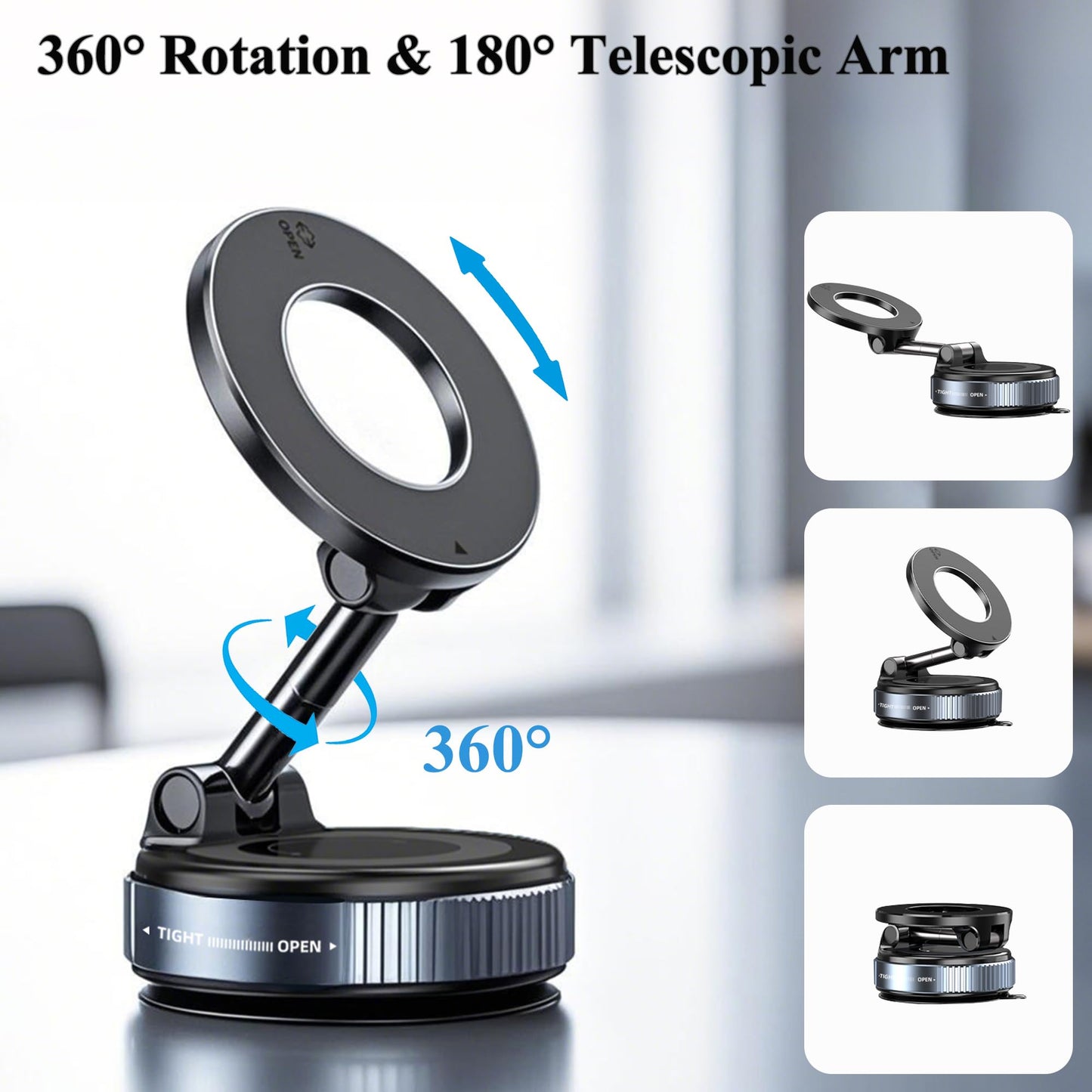 Vacuum Suction Magnetic Car Phone Holder, 360°